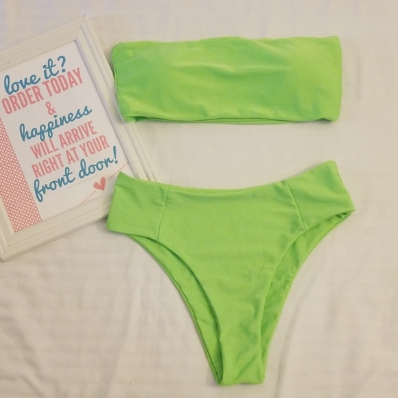 ROMWE Other - Neon Lime Bandeau with high waist Bikini set 💚